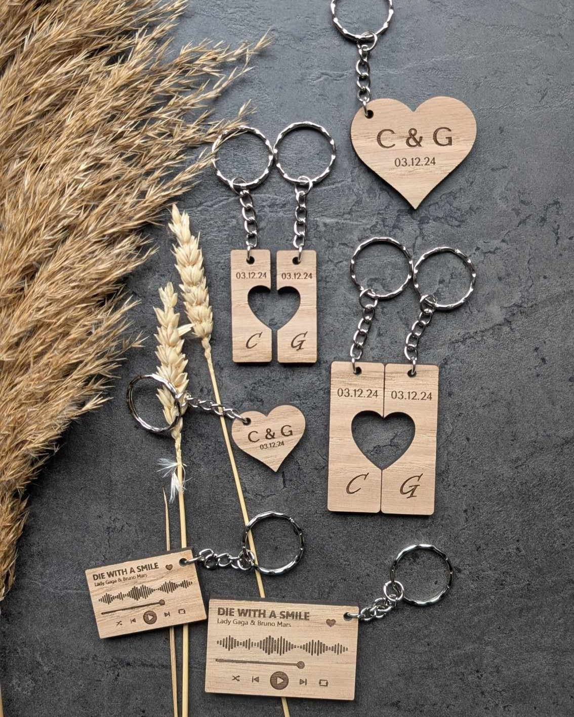 Personalised Wooden Music Keyring – Custom Engraved with Song & Artist Name – Eco-Friendly Gift for Music Lovers & Memory Keepsake