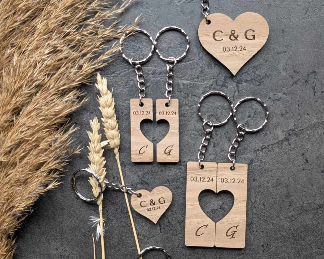Personalised Heart-Shaped Wooden Keyring – Custom Engraved Sustainable Gift for Loved Ones