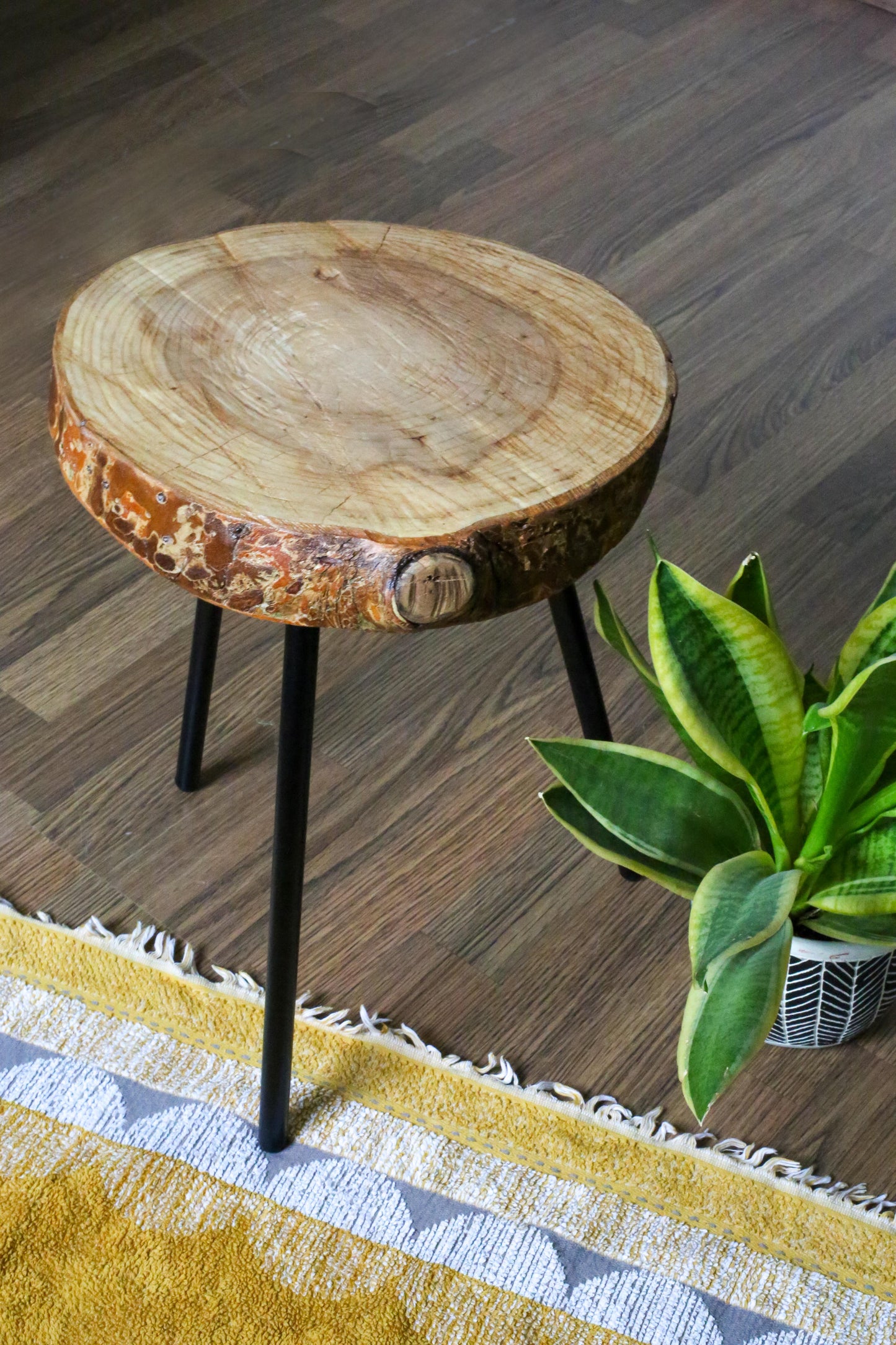 Quirky Side Table with Round Black Legs – Custom Handcrafted Reclaimed Wood Accent Table – Unique Home Décor Piece – Eco-Friendly & Stylish