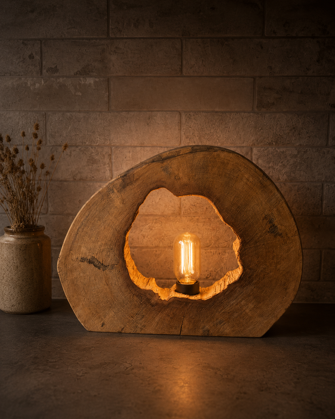 Sycamore Wooden Lamp – Handmade Rustic Live Edge Light