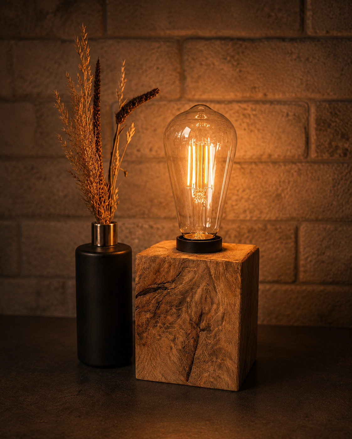 Reclaimed Oak Beam Lamp – Personalised Wooden Table Lamp - Knots & Watts