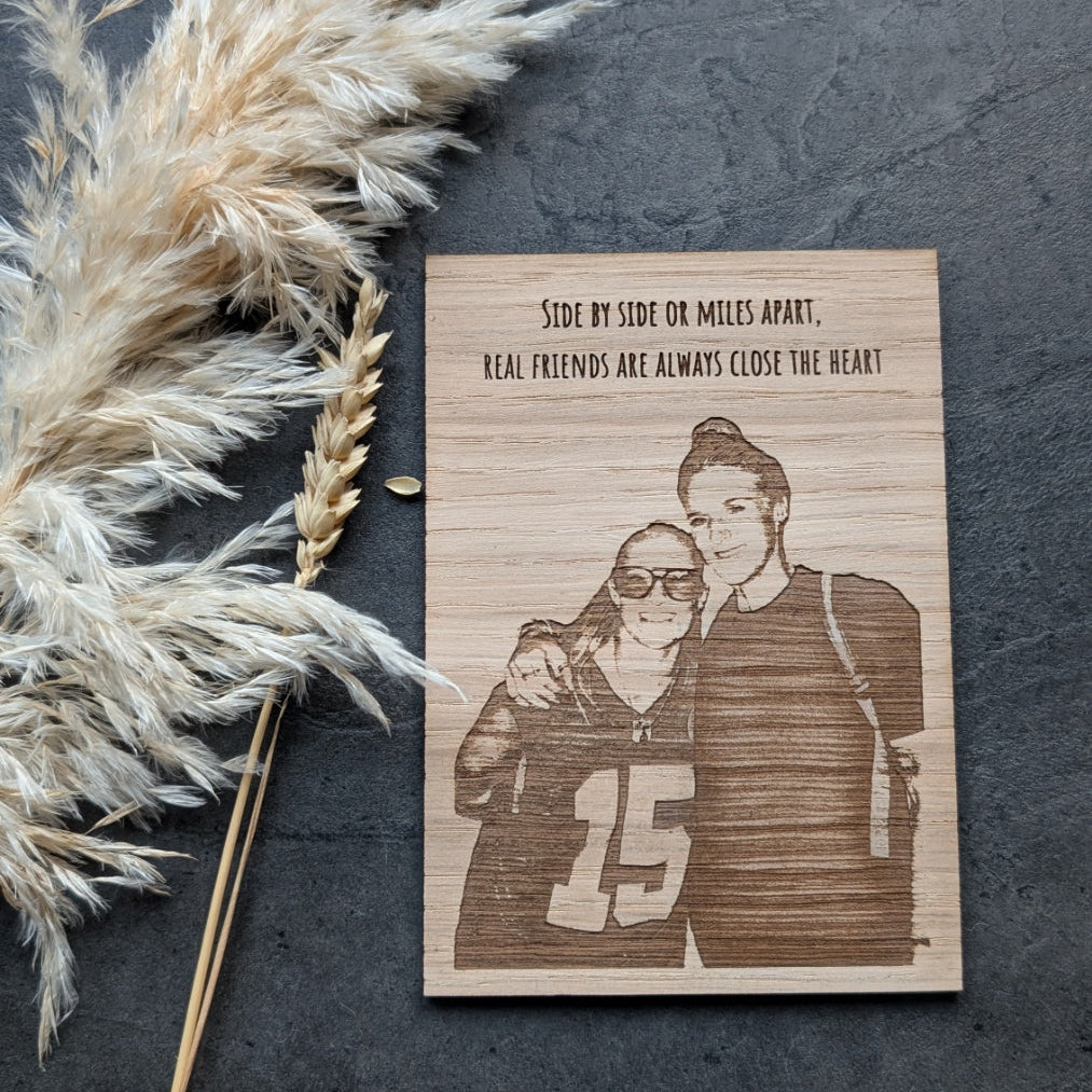 Personalised Wooden Postcard – Custom Engraved Oak Veneer with Your Photo & Text – Unique Keepsake Gift for Any Occasion