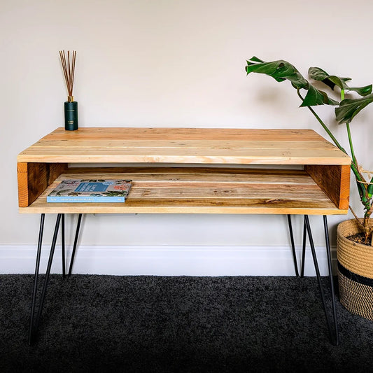 Rustic Coffee TV Table – Handmade Reclaimed Wood Coffee Table with Hairpin Legs – Eco-Friendly Living Room Furniture