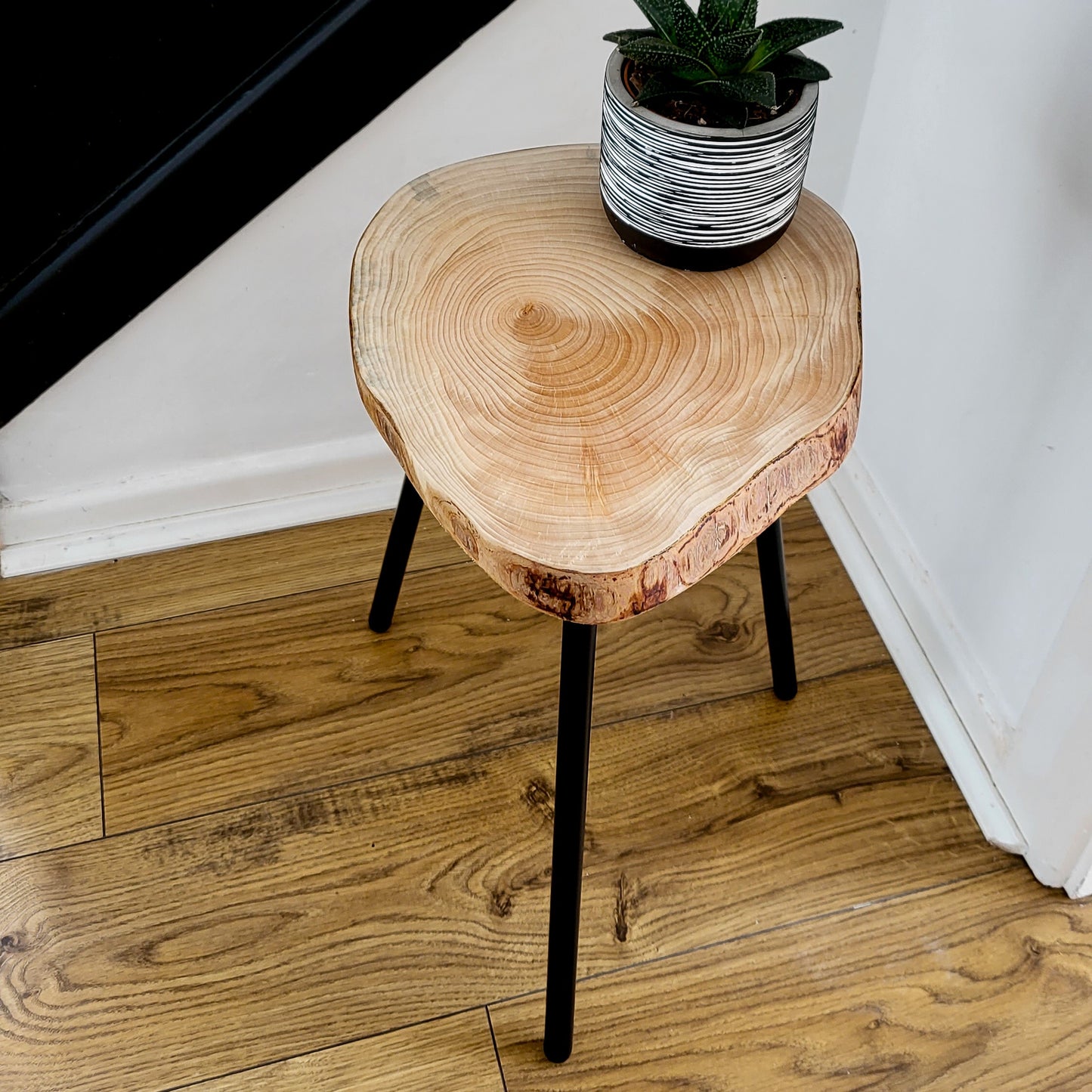 Quirky Side Table with Round Black Legs – Custom Handcrafted Reclaimed Wood Accent Table – Unique Home Décor Piece – Eco-Friendly & Stylish