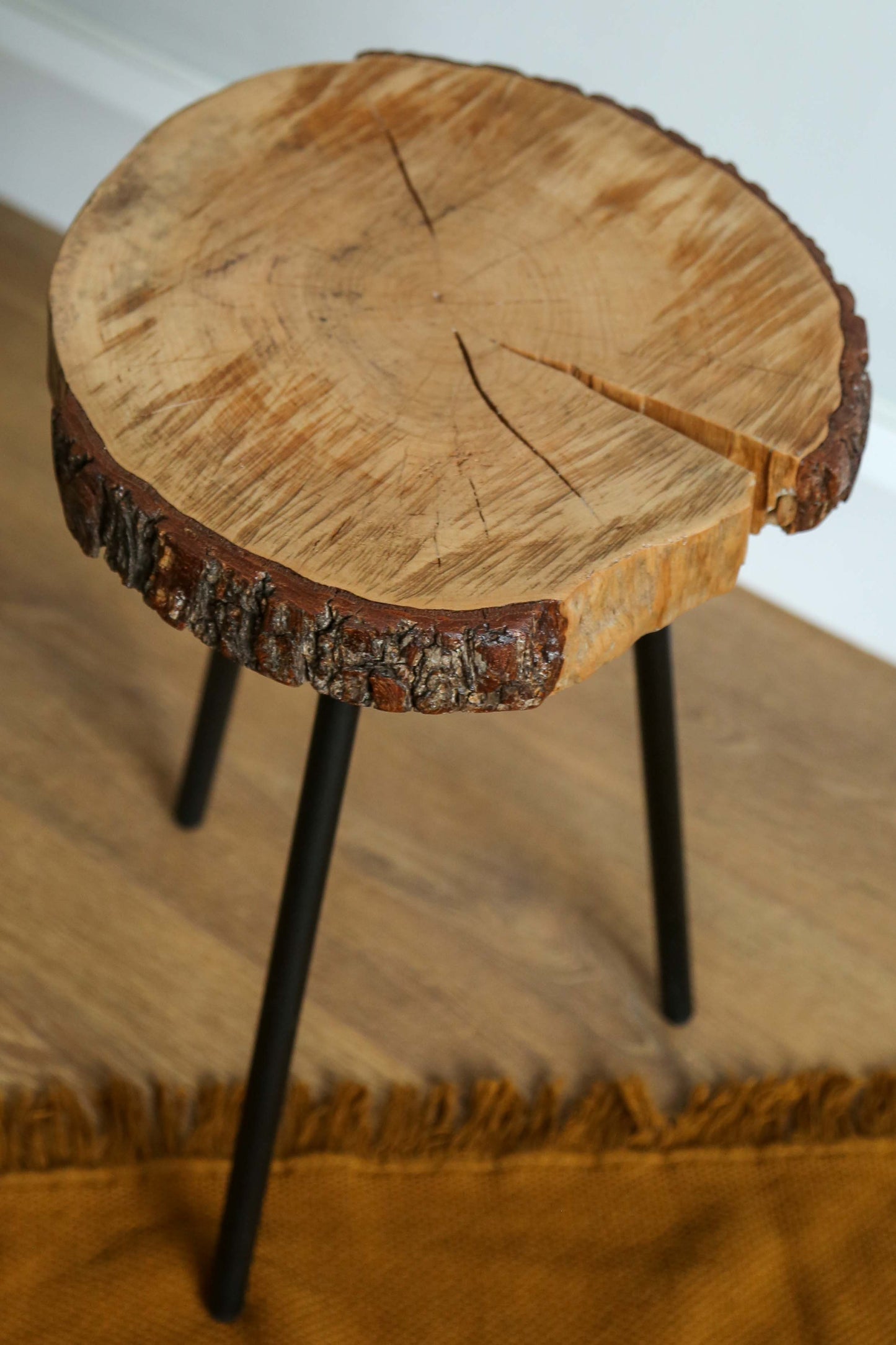 Quirky Side Table with Round Black Legs – Custom Handcrafted Reclaimed Wood Accent Table – Unique Home Décor Piece – Eco-Friendly & Stylish