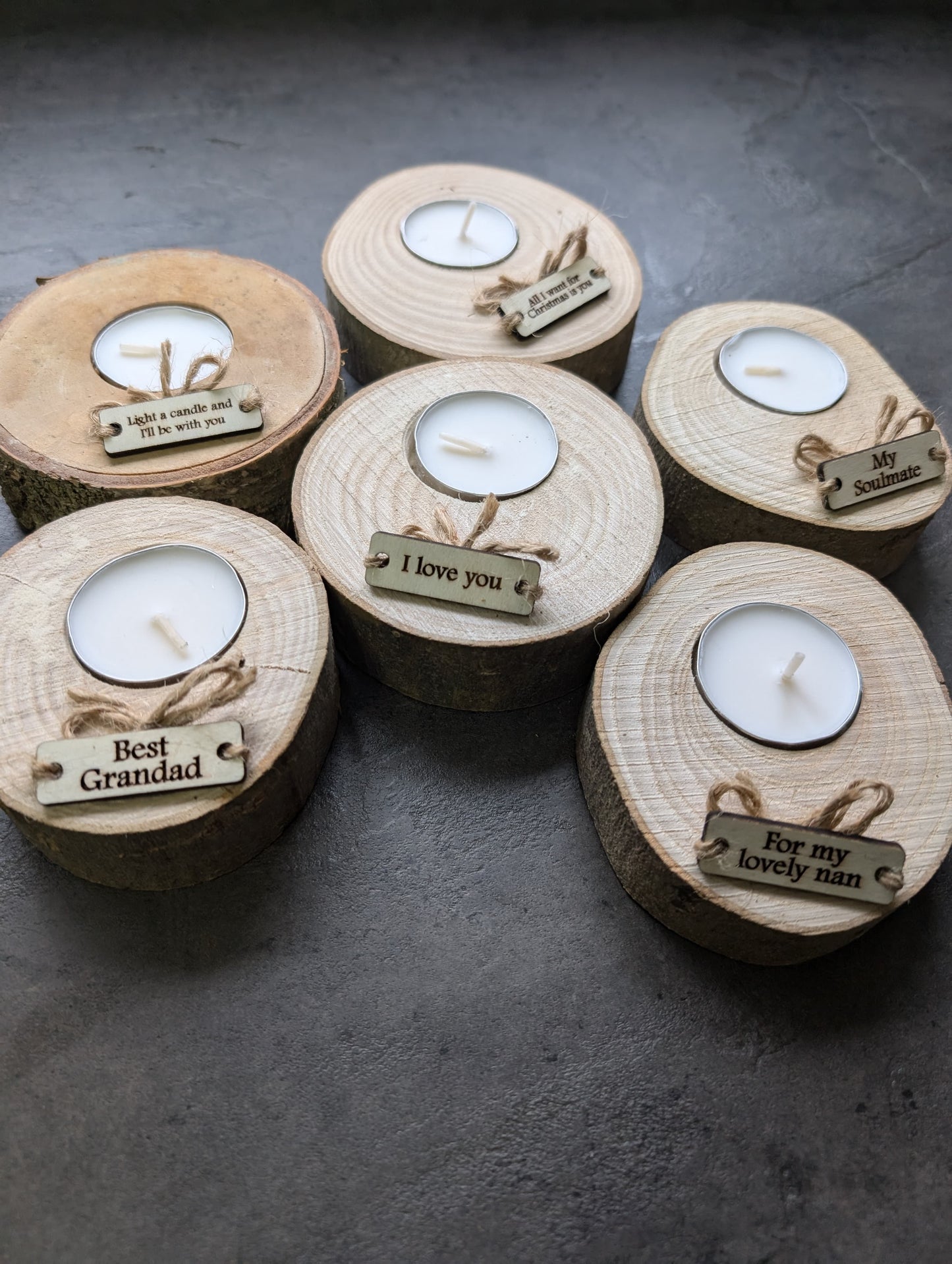 Personalised Wooden Christmas Candle Decoration – Handcrafted Tealight Holder from Reclaimed Wood with Custom Engraved Tag – Eco-Friendly Festive Ornament