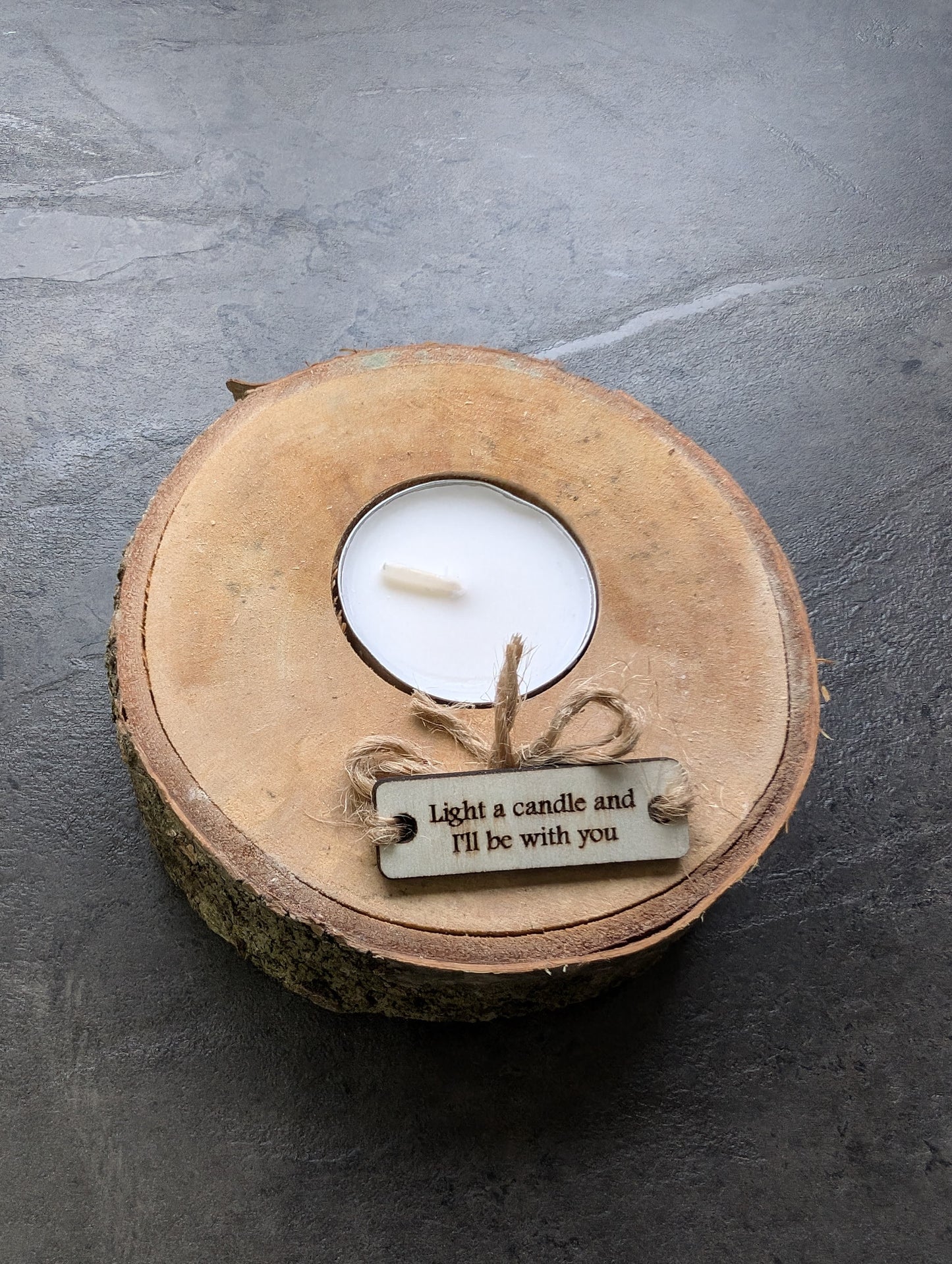 Wooden Christmas Candle Decoration – Handcrafted Tealight Holder from Reclaimed Wood with Custom Engraved Tag – Eco-Friendly Festive Ornament