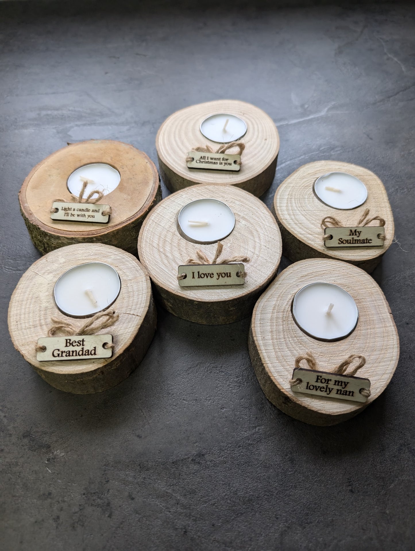 Personalised Wooden Christmas Candle Decoration – Handcrafted Tealight Holder from Reclaimed Wood with Custom Engraved Tag – Eco-Friendly Festive Ornament