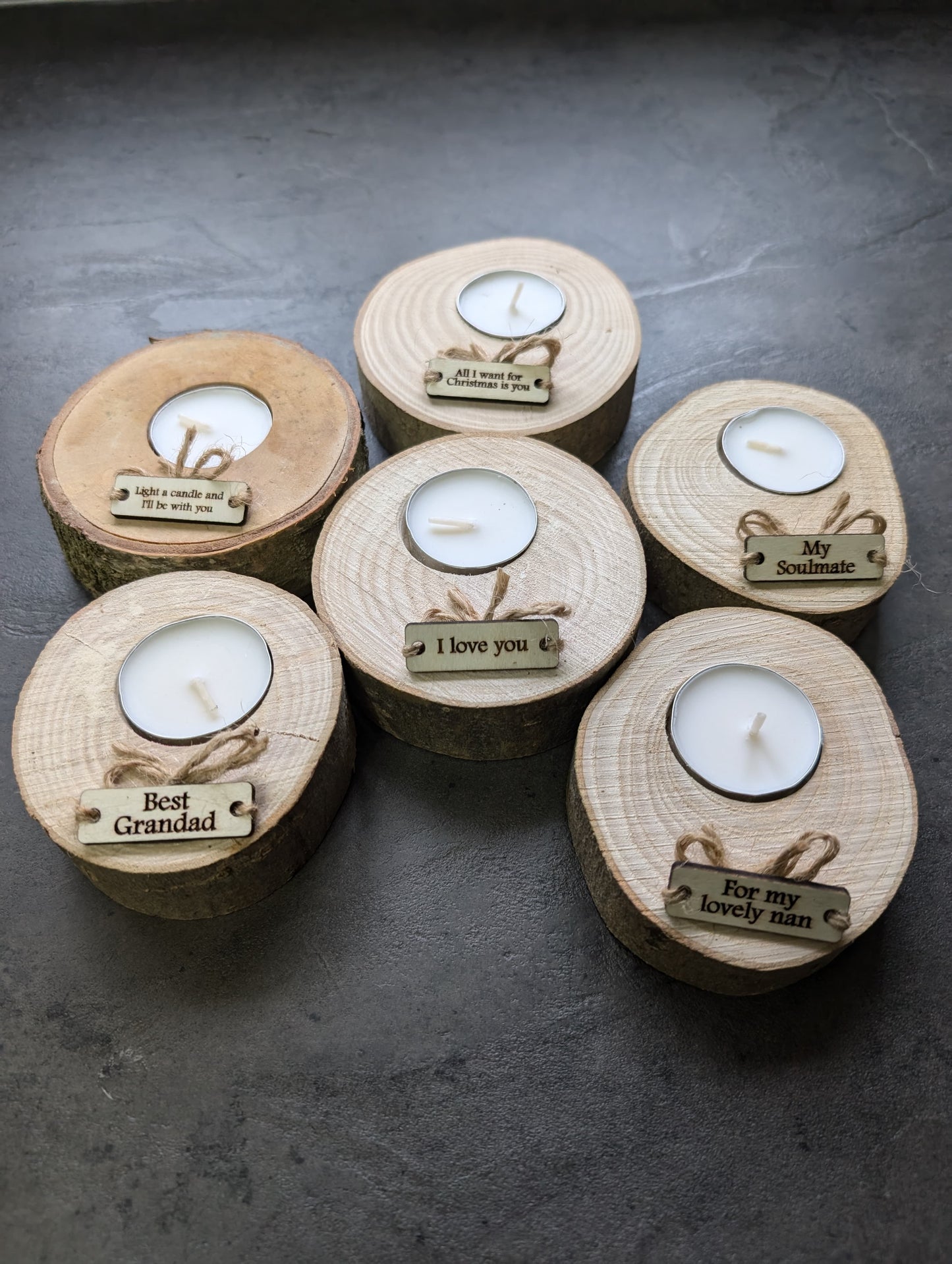 Personalised Wooden Christmas Candle Decoration – Handcrafted Tealight Holder from Reclaimed Wood with Custom Engraved Tag – Eco-Friendly Festive Ornament