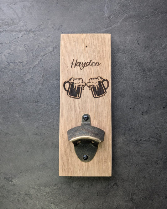 Personalised Wooden Bottle Opener – Custom Engraved Eco-Friendly Bar Accessory for Gifts, Weddings & Home Bars