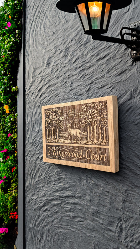 Personalised Oak House Sign | Custom Engraved Wooden Plaque | Outdoor Door Number or Name Plate | Gate signs  - Natural or Danish Oil Finish