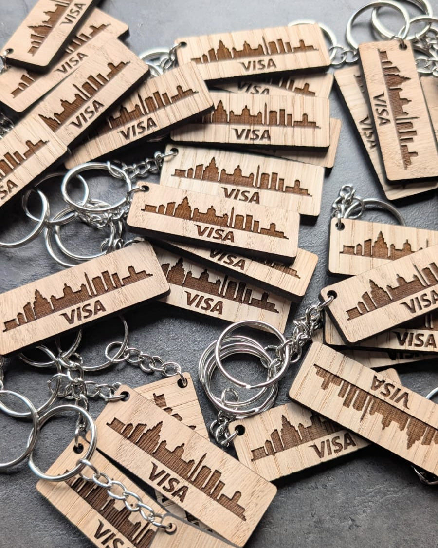 Personalised Wooden Rectangle Keyring – Custom Engraved Eco-Friendly Keychain with Logo or Text – Sustainable Gift for Business or Personal Use