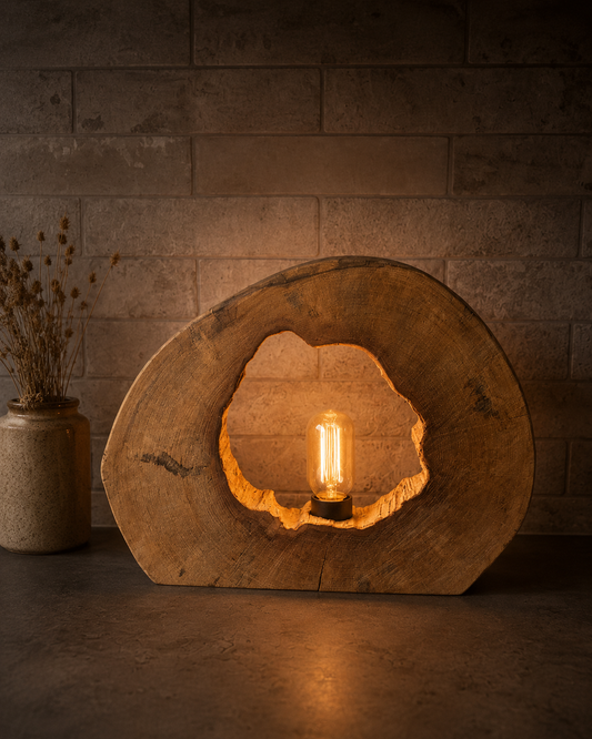 Sycamore Wooden Lamp – Handmade Rustic Live Edge Light