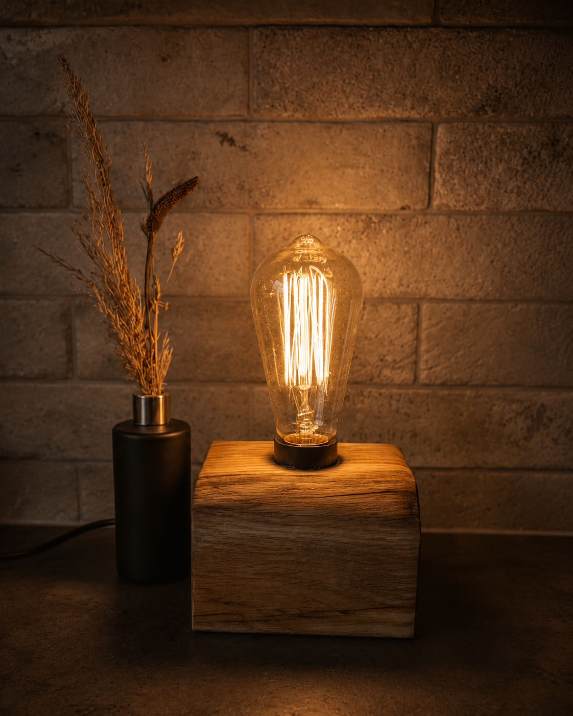 Reclaimed Oak Beam Lamp – Personalised Wooden Table Lamp - The Elder Bulb