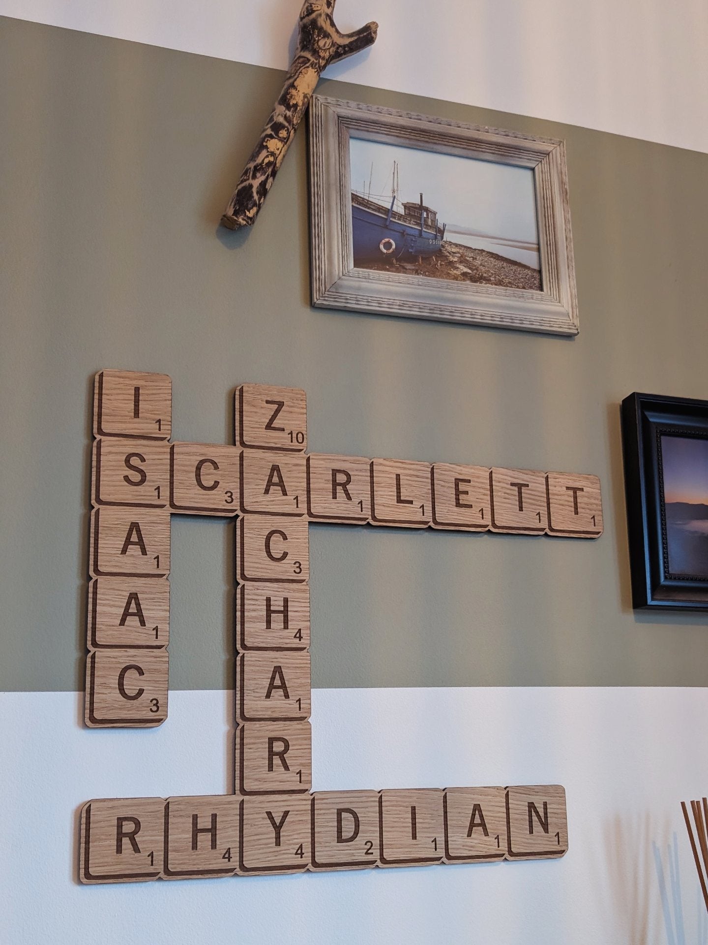 Personalised Wooden Scrabble Name Wall Art – Custom Family Name Decor | Handmade Sustainable Wooden Letter Tiles 5x5cm