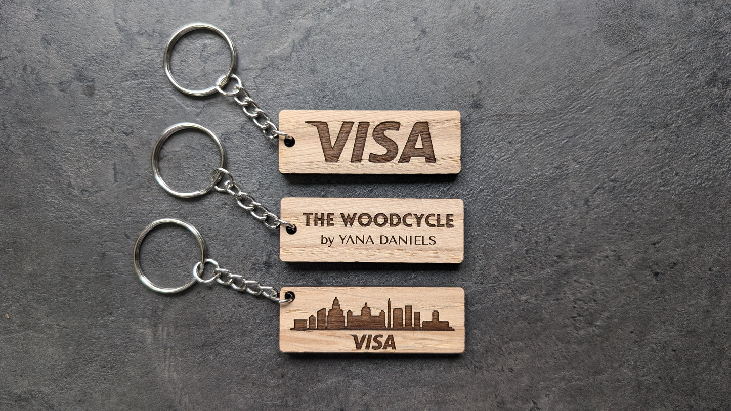 Personalised Wooden Rectangle Keyring – Custom Engraved Eco-Friendly Keychain with Logo or Text – Sustainable Gift for Business or Personal Use