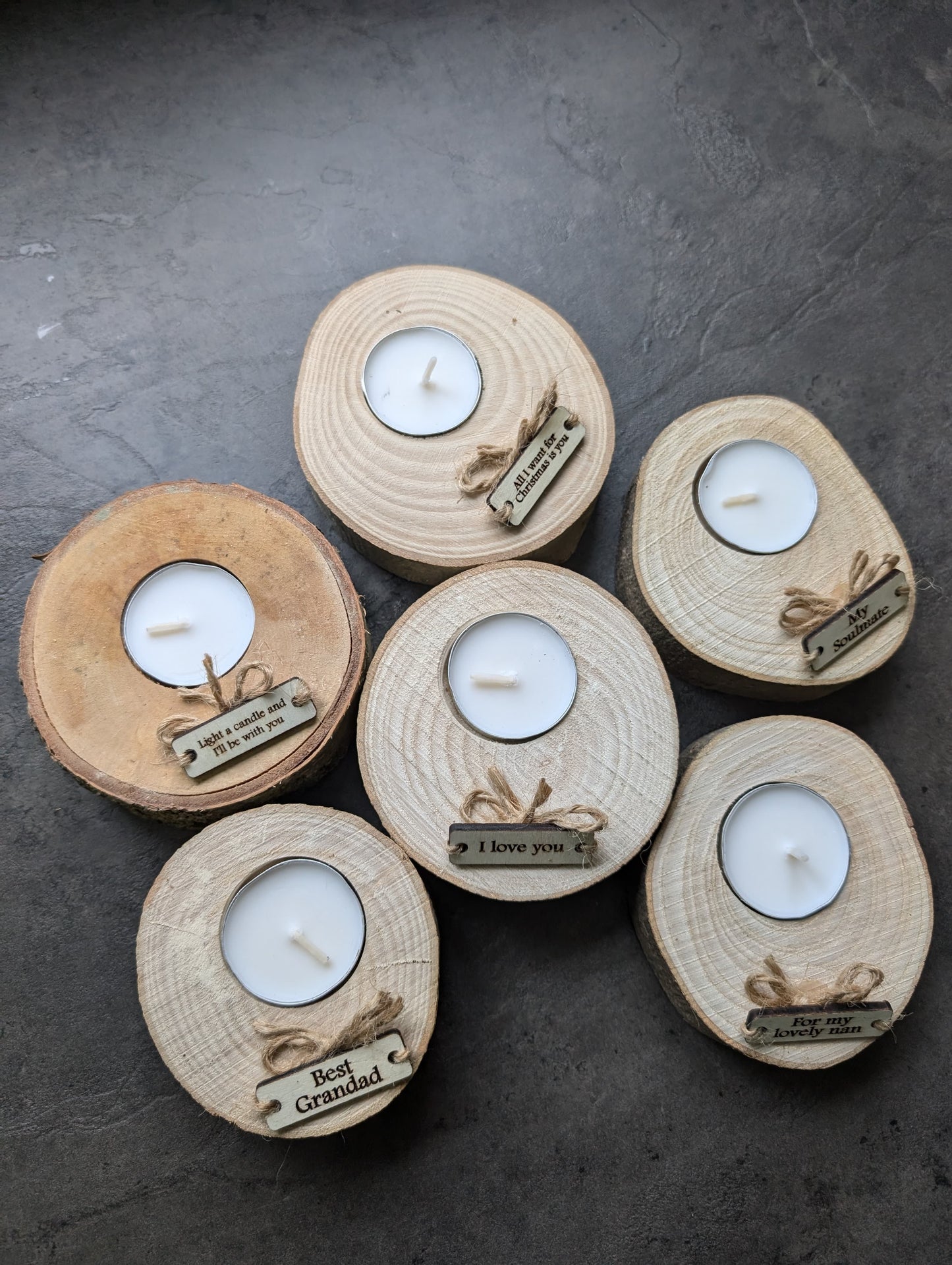 Wooden Christmas Candle Decoration – Handcrafted Tealight Holder from Reclaimed Wood with Custom Engraved Tag – Eco-Friendly Festive Ornament