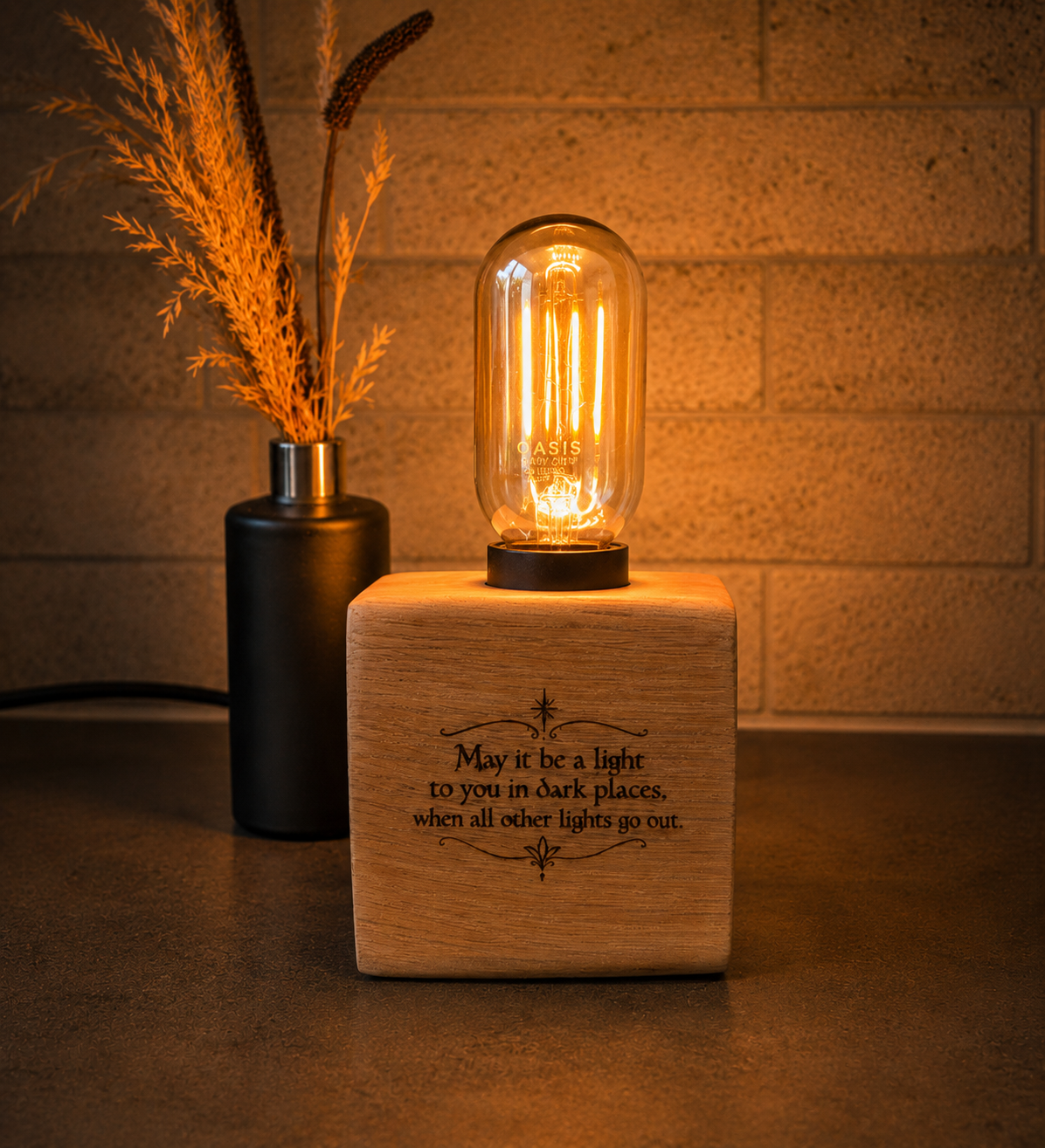 Reclaimed Oak Beam Lamp – Personalised Wooden Table Lamp - Light of Gandalf