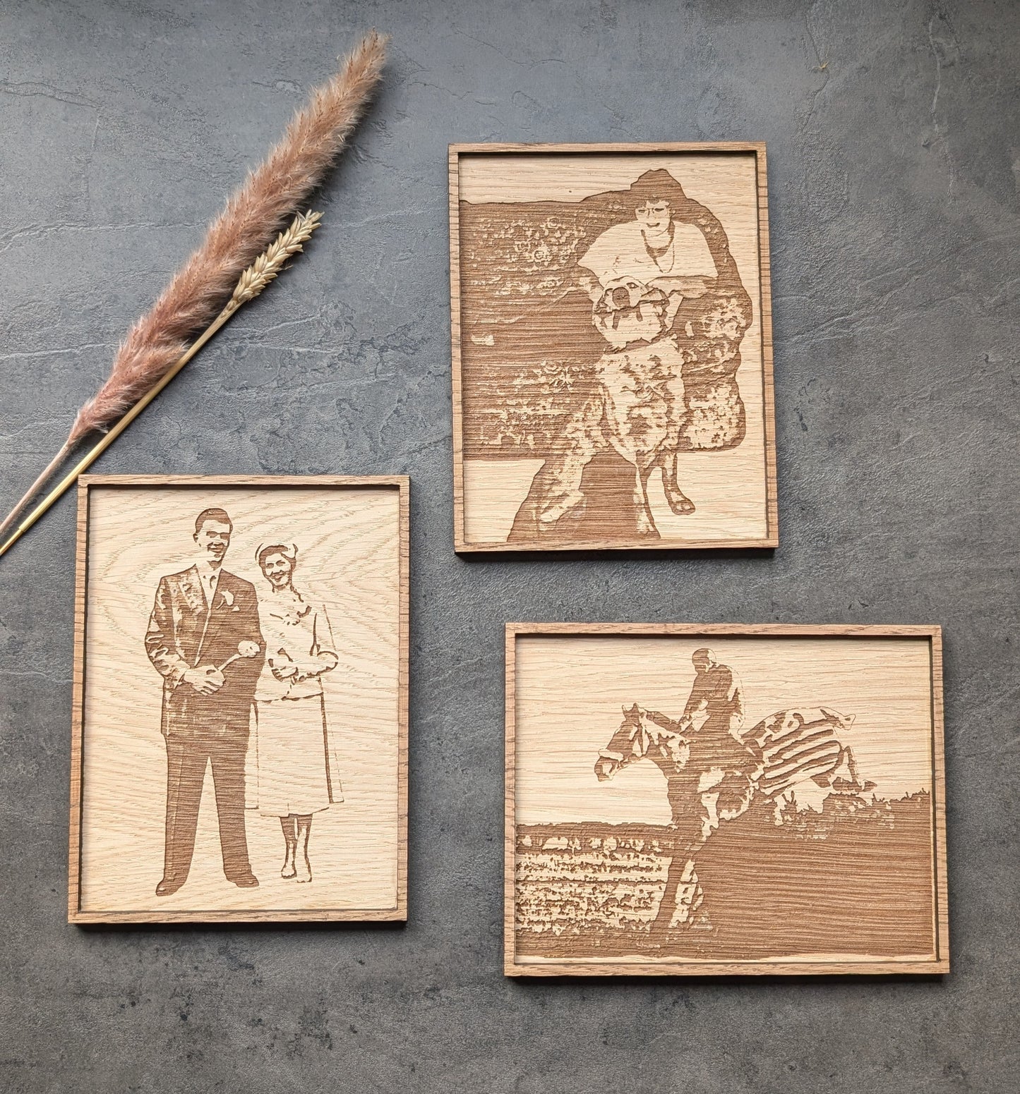 Personalised Wooden Picture with frame – Custom Engraved Oak Veneer with Your Photo & Text – Unique Keepsake Gift for Any Occasion