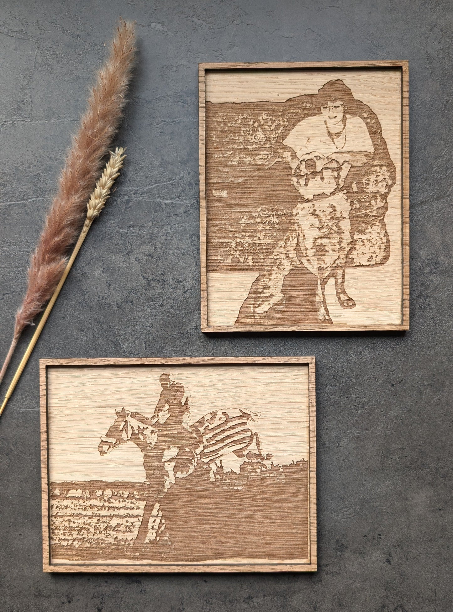 Personalised Wooden Picture with frame – Custom Engraved Oak Veneer with Your Photo & Text – Unique Keepsake Gift for Any Occasion