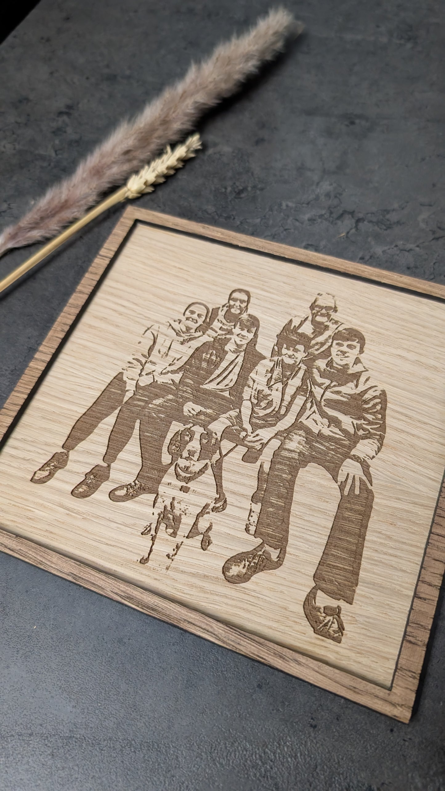 Personalised Wooden Picture with frame – Custom Engraved Oak Veneer with Your Photo & Text – Unique Keepsake Gift for Any Occasion