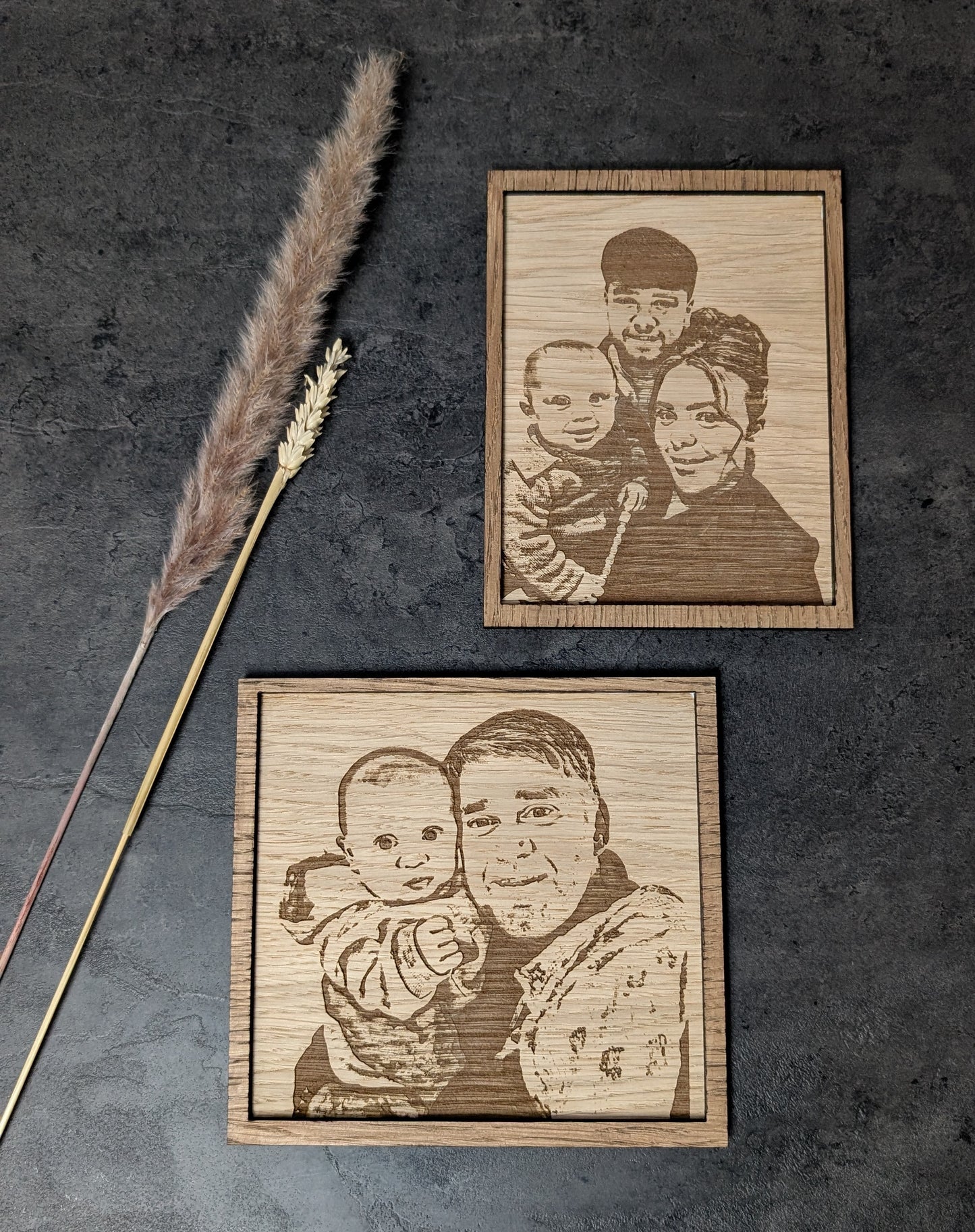Personalised Wooden Picture with frame – Custom Engraved Oak Veneer with Your Photo & Text – Unique Keepsake Gift for Any Occasion